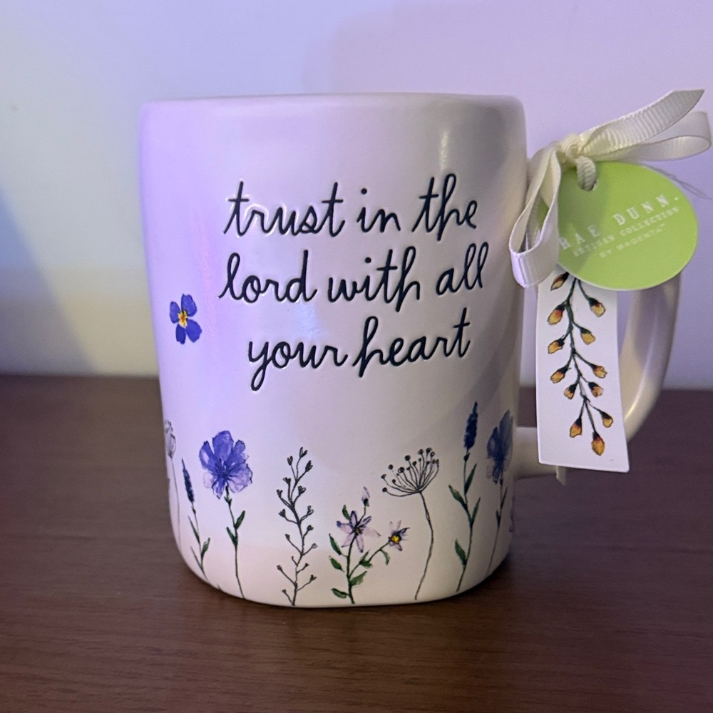 Rae Dunn White Mug with Floral and Inspirational Text